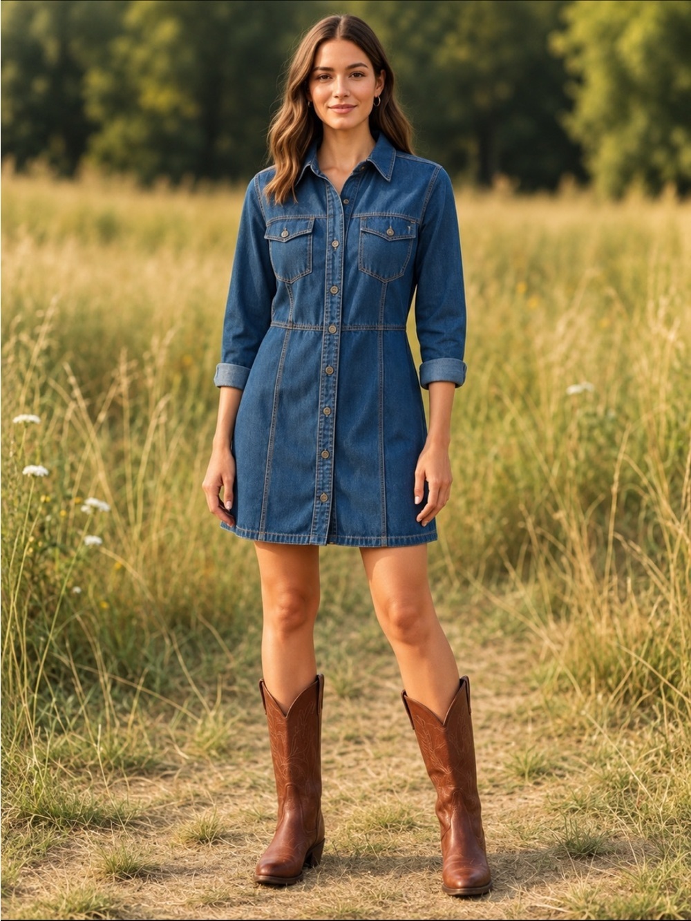 FRYE NWOT Women’s Denim Button Front Dress, Chest & Side Pockets 😍